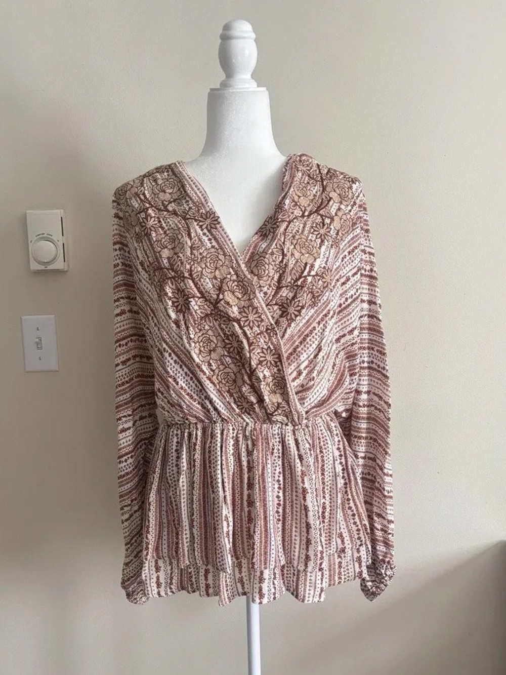 Boho Peplum Wrap Blouse in Dusty Rose